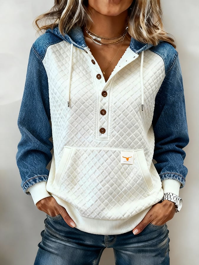 Gefütterter Winter Hoodie Damen Colorblock Kapuzenpullover