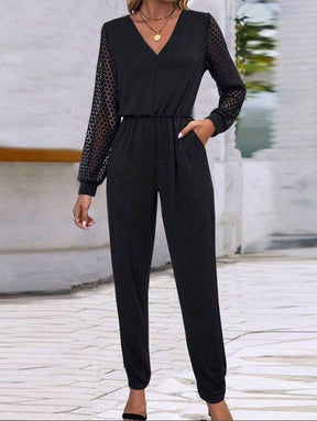 Black Long Sleeve Plain Jumpsuit - Eleganter Herbsts-Style & Vielseitiger Komfort