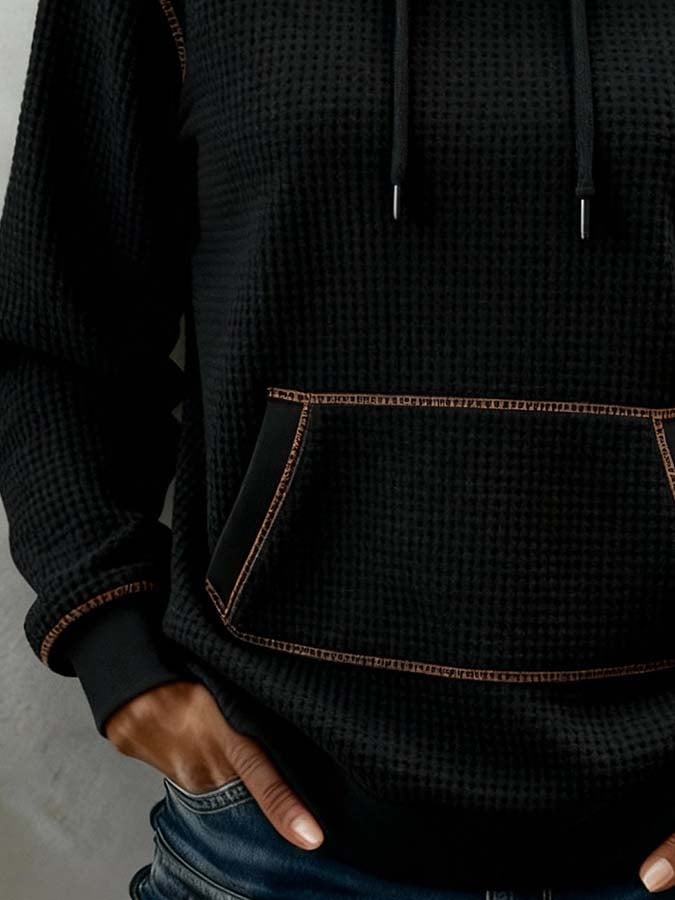 Damen Winter Hoodie schwarz warm casual mit Kängurutasche