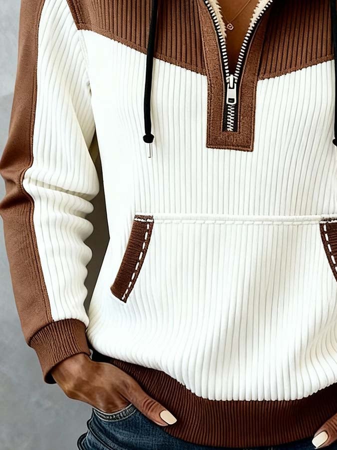 Kuscheliges Winter Sweatshirt Damen braun creme mit Kapuze