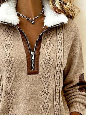 Winter Fleece Sweatshirt Damen mit hohem Kragen Beige Warm