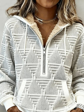 Kuscheliges Damen Winter Hoodie Sweatshirt grau weiß 3D Struktur
