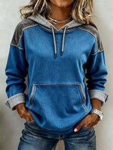 Winter Damen Hoodie Color Block warm kuschelig Jeansblau
