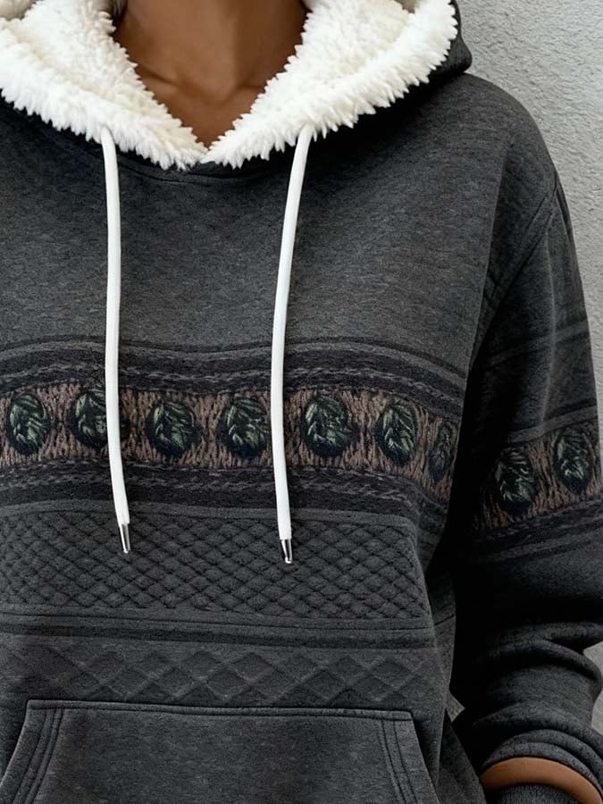 Kuscheliger Damen Winter Hoodie mit Teddykapuze Dunkelgrau