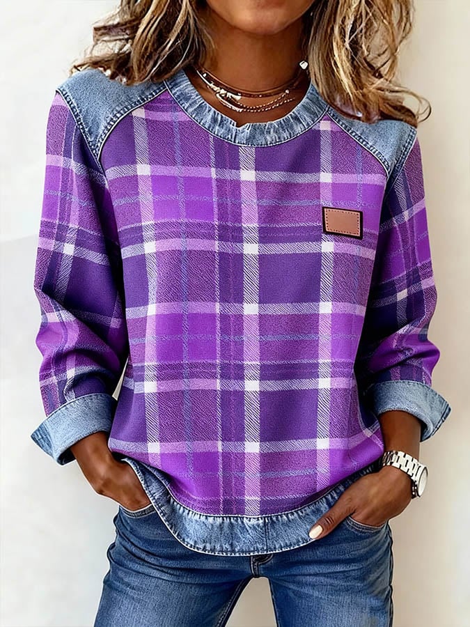 Kuscheliges Karo Sweatshirt Damen Winter Casual Warm