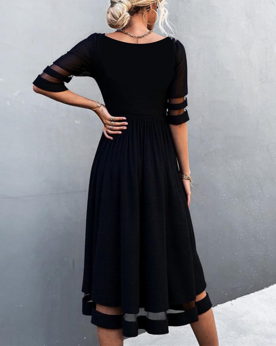 Stylisches Cool Plain Black Maxi Dress - Herbstsfrischer Komfort mit Eleganz