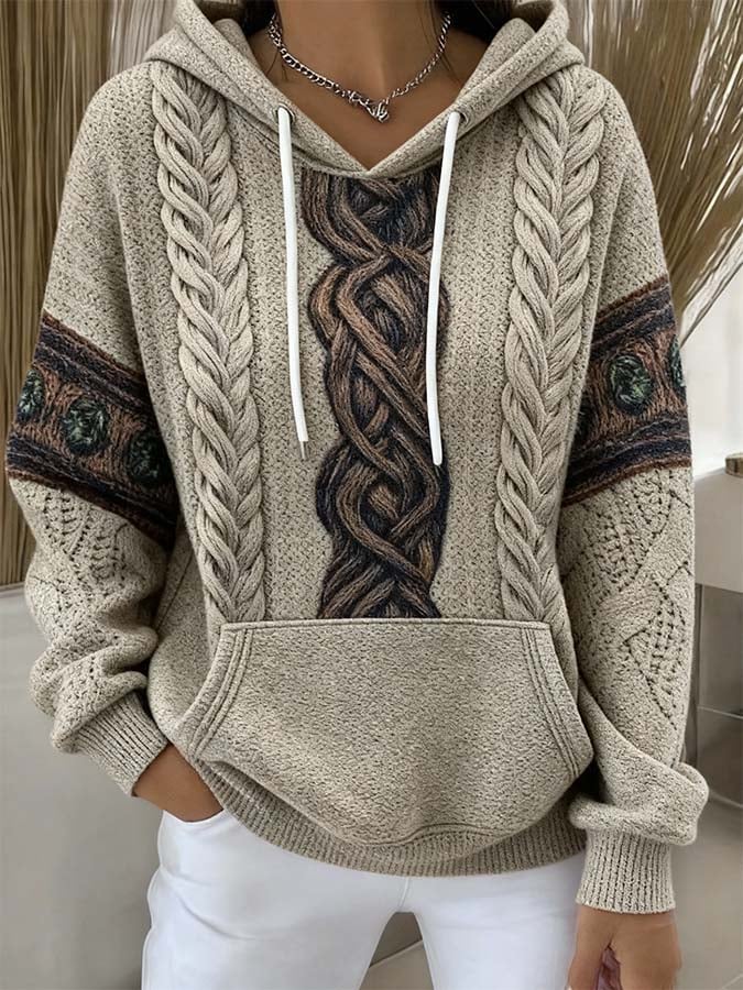 Damen Winter Hoodie Nordic Cozy Sweatshirt Beige Warm