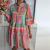 Fresh Print 3/4 Sleeve Mini Dress: Herbstshafter Farbenzauber für jeden Anlass