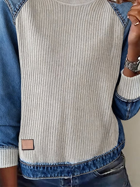 Winter Damen Sweatshirt Denim Patchwork warm & casual