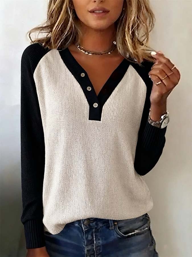 Herbstlicher Wohlfühl-Pullover: Comfy Long Sleeve V-Neck Sweater