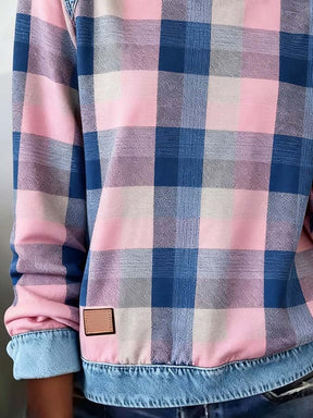 Kariertes Damen Winter Sweatshirt rosa-blau cozy chic