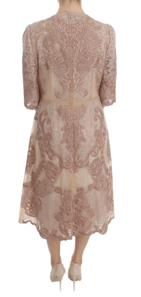 Dolce & Gabbana Rosa Seidenspitze Ricamo Etuikleid