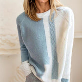 Herbst-Eleganz: Blue Round Neck Color Block Pullover - Warm & Stilvoll