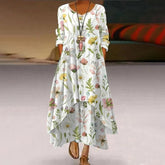 Youthful Print Round Neck Maxi Dress - Eleganz & Komfort für den Herbst