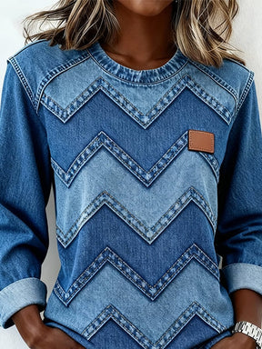 Winter Denim Sweatshirt Damen – Warmes Patchwork Pullover