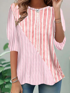 Herbstshaftes Pink Striped Round Neck Top - Stil trifft Komfort