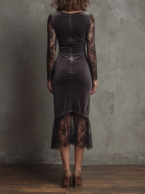 Black Velvet & Lace Midi-Kleid: Winterlicher Luxus in Samt & Spitze