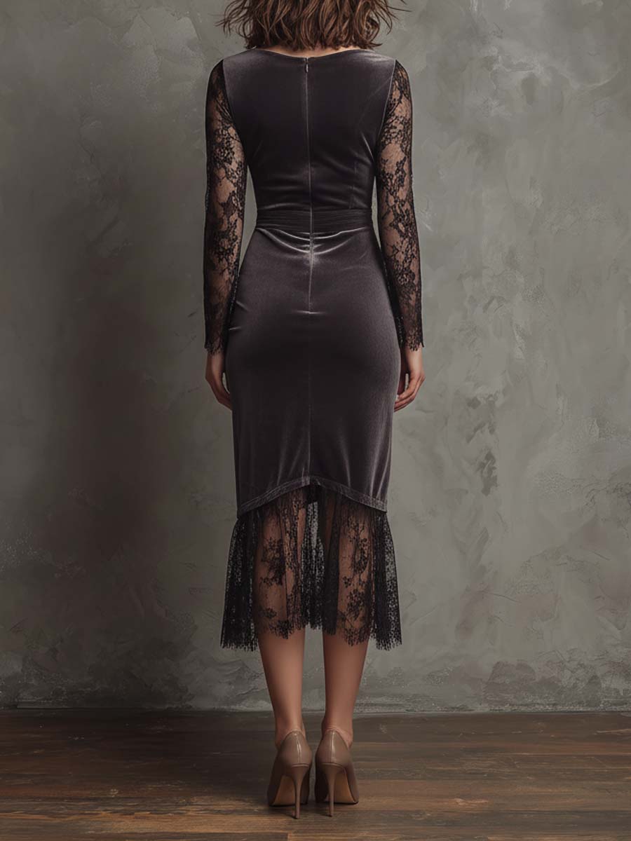 Black Velvet & Lace Midi-Kleid: Winterlicher Luxus in Samt & Spitze