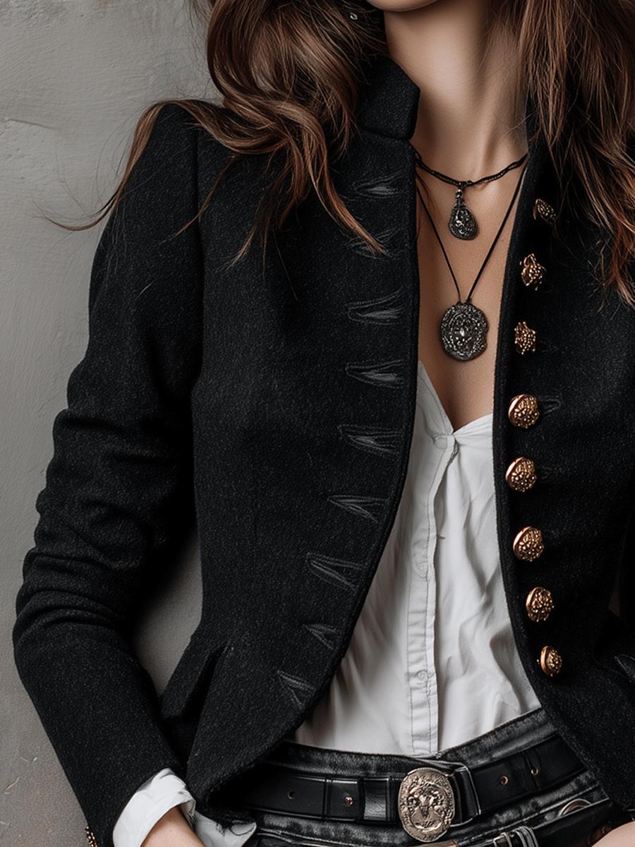 Elegante schwarze Winter-Jacke tailliert mit langen Ärmeln