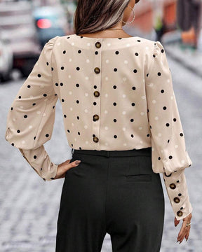 Classy Round Neck Polka Dot Top - Elastisch, Eleganter Herbstslook