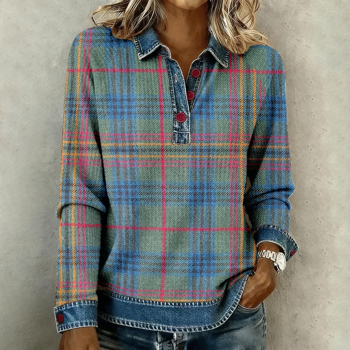 Herbst Must-Have: Fresh Plaid Denim Button Down Langarm Top