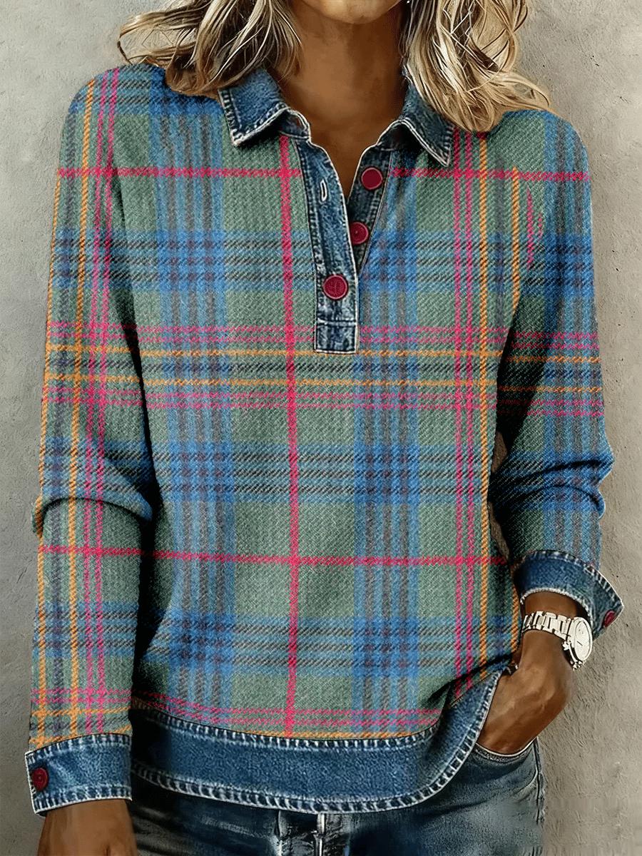 Herbst Must-Have: Fresh Plaid Denim Button Down Langarm Top