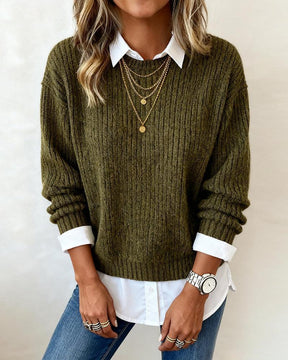 Herbst-Style: Green Ribbed Plain Sweater im Oversized Fit