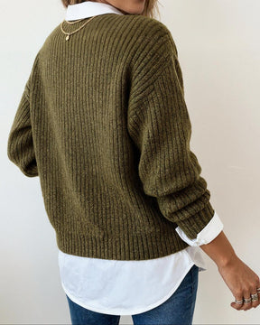 Herbst-Style: Green Ribbed Plain Sweater im Oversized Fit