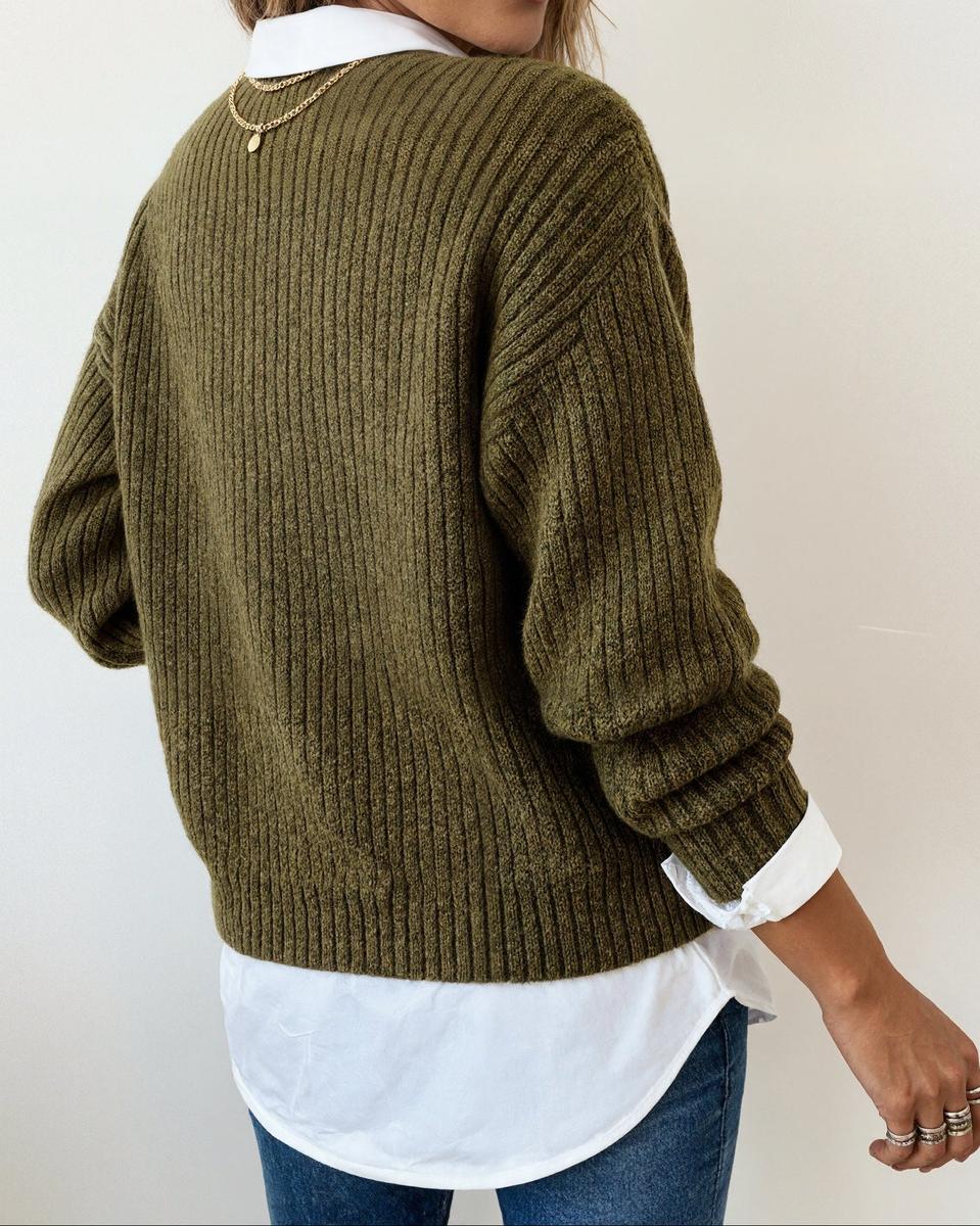 Herbst-Style: Green Ribbed Plain Sweater im Oversized Fit