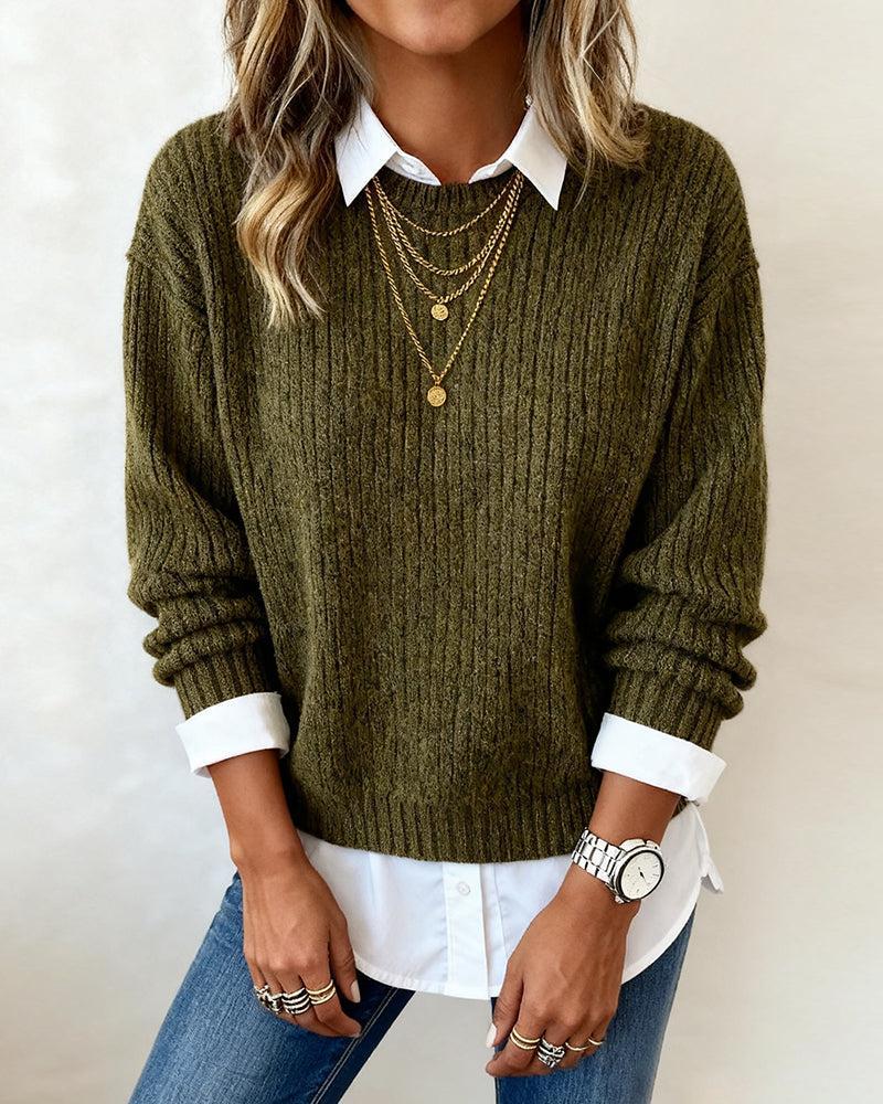 Herbst-Style: Green Ribbed Plain Sweater im Oversized Fit