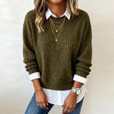 Herbst-Style: Green Ribbed Plain Sweater im Oversized Fit