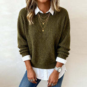 Herbst-Style: Green Ribbed Plain Sweater im Oversized Fit