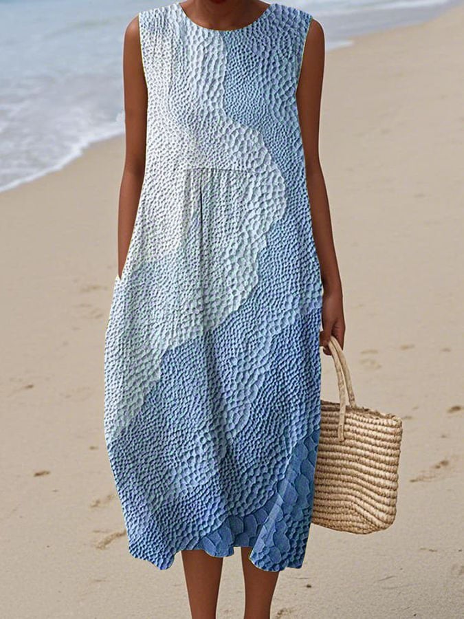 Türkis Midi Kleid Winterchic ärmellos casual Strandlook