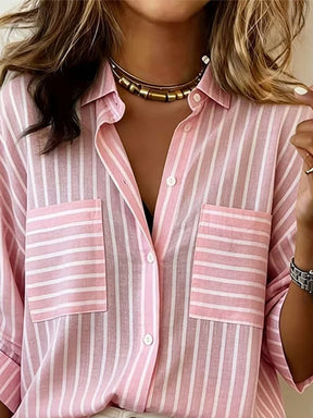 Winter Streifenbluse Rosa-Weiß – Wärmender Büro-Chic