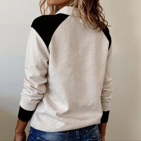 Kuscheliges Winter Color Block Damen Longsleeve mit Kragen