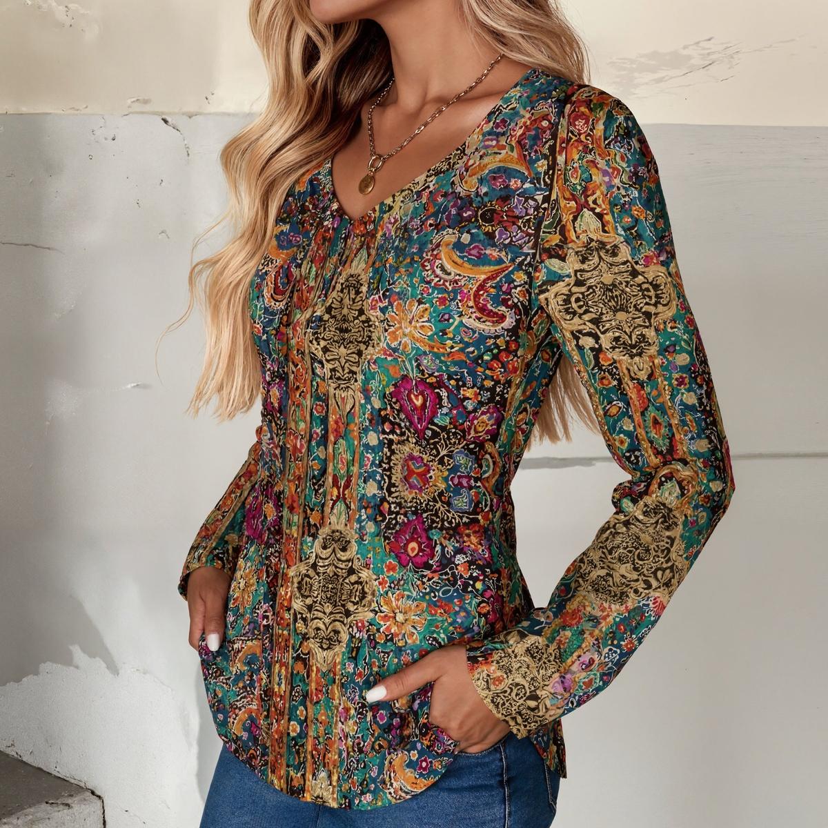 Boho Winter Longsleeve – warmes Ethno Shirt in Türkis