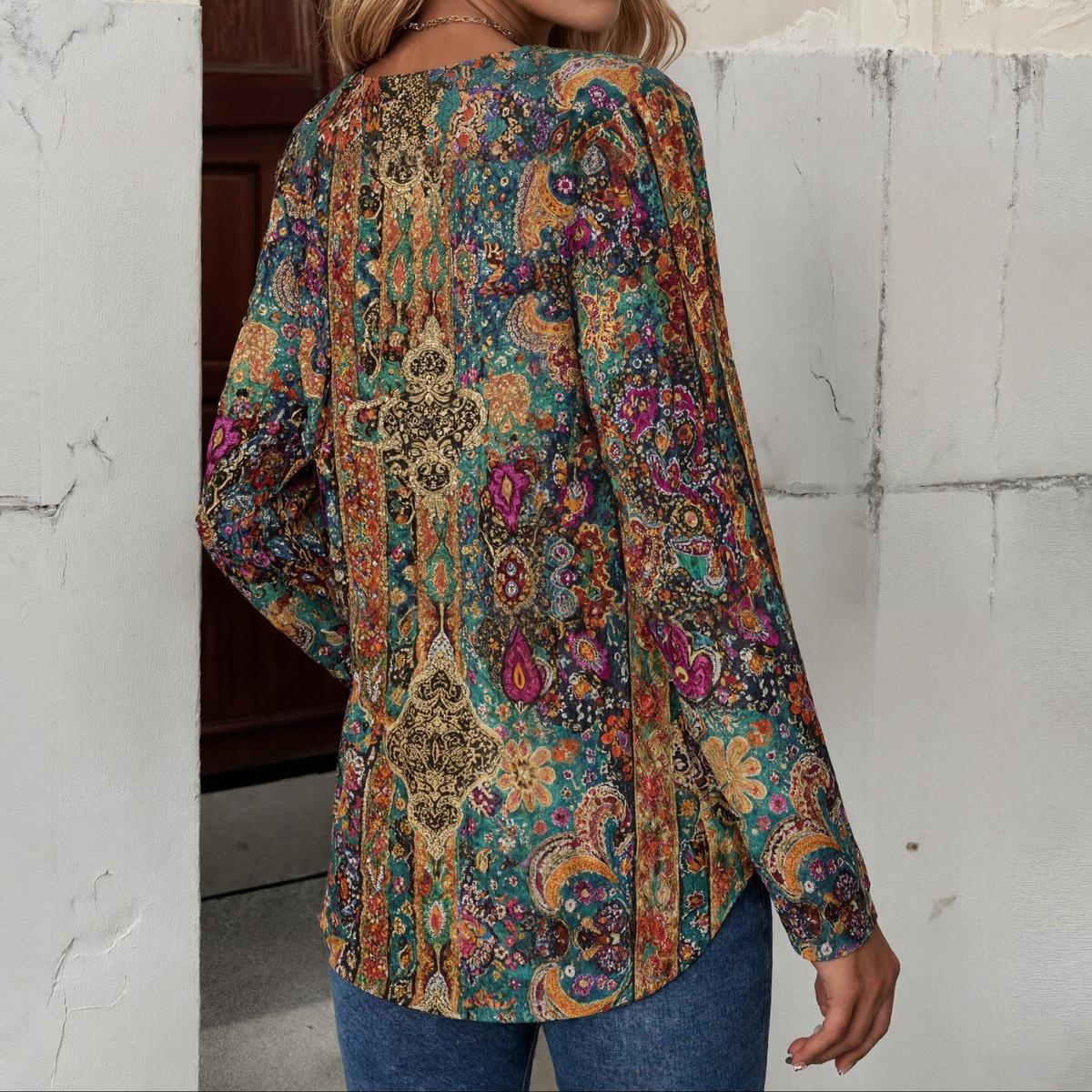 Boho Winter Longsleeve – warmes Ethno Shirt in Türkis
