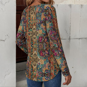Boho Winter Longsleeve – warmes Ethno Shirt in Türkis