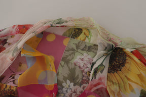 Dolce & Gabbana Multicolor Ascot Kragen Patchwork Bluse Top