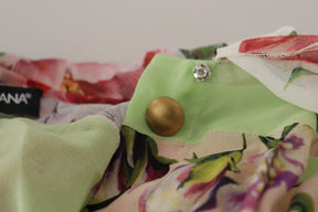 Dolce & Gabbana Multicolor Floral Patchwork Design Ascot Kragen Top Bluse