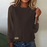 Coffee Plain Round Neck Sweater - Eleganter Baumwoll-Acryl Pullover für den Herbst