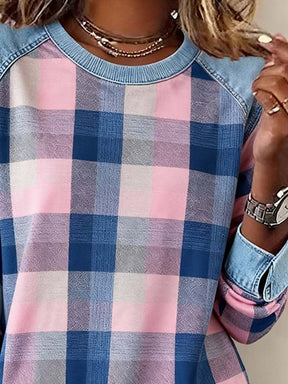 Kariertes Damen Winter Sweatshirt rosa-blau cozy chic