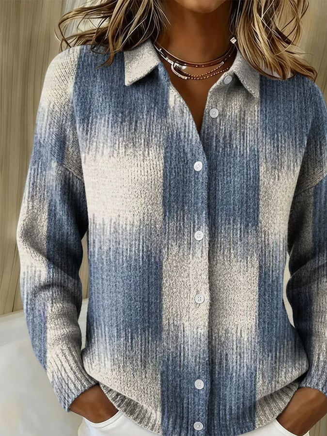 Winter Cardigan blau-creme warm kuschelig S-5XL Damen