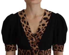 Dolce & Gabbana Schwarzes Leopard A-Linie Knielanges Kleid