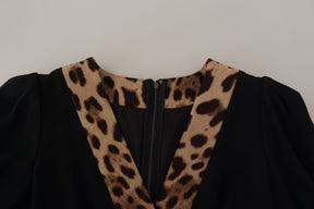 Dolce & Gabbana Schwarzes Leopard A-Linie Knielanges Kleid