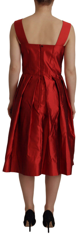 Dolce & Gabbana Rotes A-Linien-Kleid aus plissiertem Satin und Seide