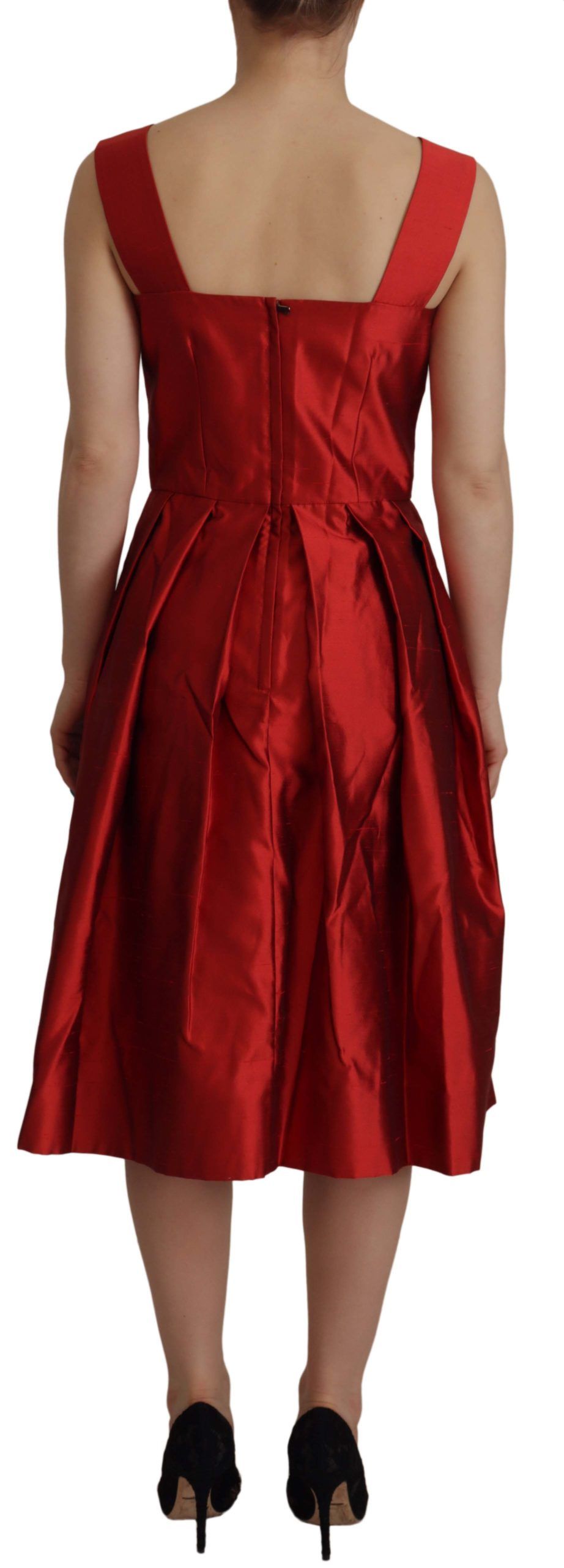 Dolce & Gabbana Rotes A-Linien-Kleid aus plissiertem Satin und Seide