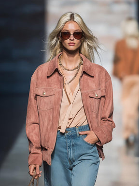 Stilvolle Wärme: Pinker Herbst-Outerwear mit langen Ärmeln