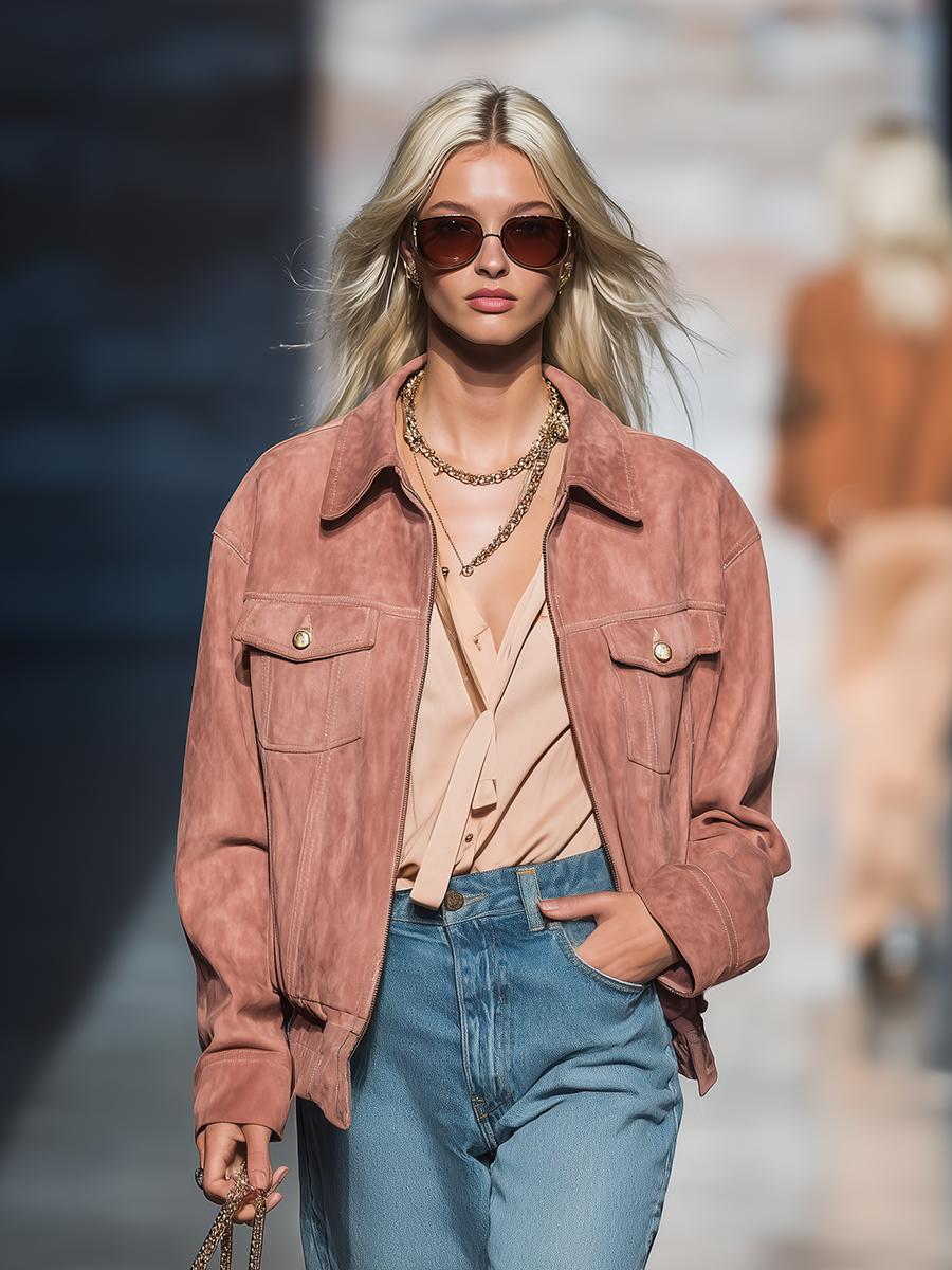 Stilvolle Wärme: Pinker Herbst-Outerwear mit langen Ärmeln