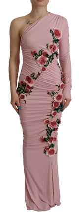 Dolce & Gabbana Rosa blumengeschmücktes One-Shoulder-Kleid